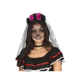 opaska-halloween-z-welonem-24204bz-wianekz-kwiatami-czarna