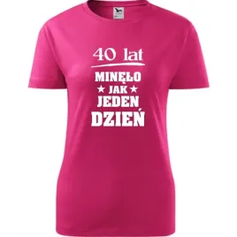 damska-koszulka-z-nadrukiem-40-lat-minelo-jak-jeden-dzien-prezent-urodziny