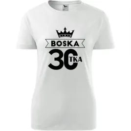 damska-koszulka-z-nadrukiem-boska-30-prezent-na-trzydzieste-urodziny-bialy