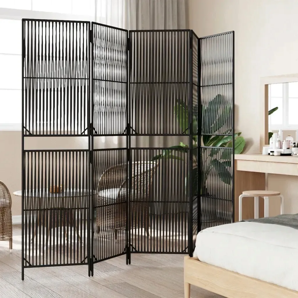parawan-5-panelowy-czarny-polirattan-stan-nowy