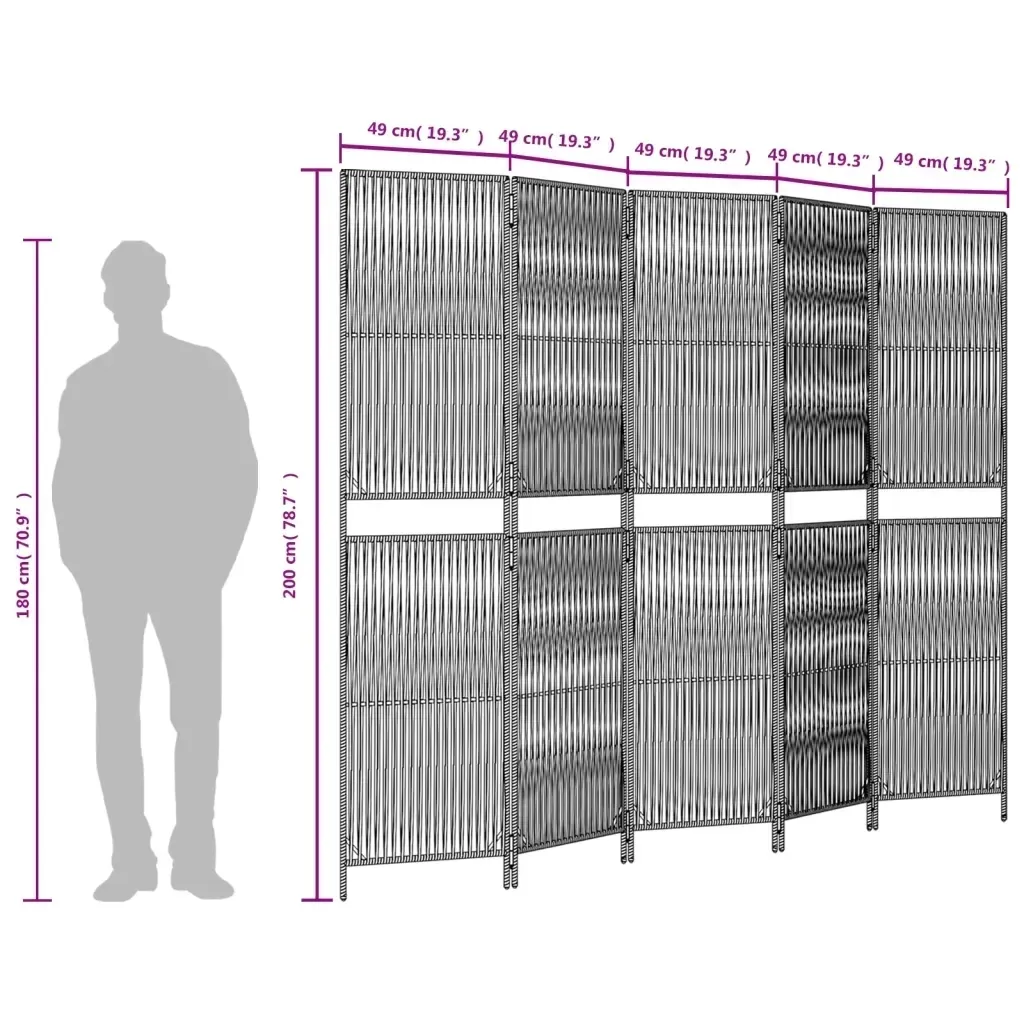 parawan-5-panelowy-czarny-polirattan-stan-nowy