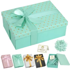 pudelko-prezentowe-zielone-25x18x8-5cm-kropki-kokarda-kartka-papier