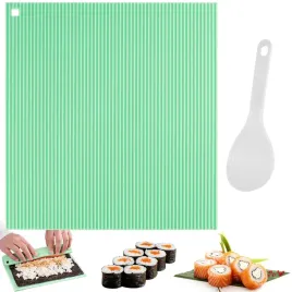 mata-do-sushi-silikonowa-zielona-zestaw-z-lyzeczka-wielokrotnego-uzytku