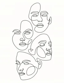 plakat-one-line-art-twarze-obraz-vintage-100x70-cm