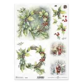 papier-ryzowy-do-decoupage-a4-itd-r2445-wianki-swiateczne-swiety-mikolaj