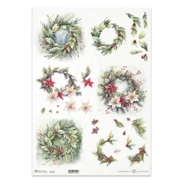 papier-ryzowy-do-decoupage-a3-itd-1272l-wianki-swiateczne-poinsecja