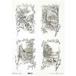 papier-ryzowy-do-decoupage-a3-r1004l-vintage-widoczek-wies-zwierzeta-lesne