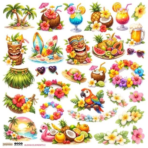 NAKLEJKI PAPIEROWE 24x24 ScrapLove - Aloha Elements 2