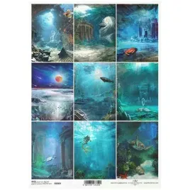 papier-ryzowy-a4-do-decoupage-itd-r2069-podwodne-miasto-ruiny-jaskinie