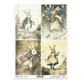 papier-ryzowy-do-decoupage-a4-r2635-bialy-krolik-zegarki-zajace
