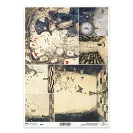 papier-ryzowy-do-decoupage-a4-r2653-kapelusznik-karty-szachy-motyle-zegar