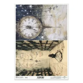 papier-ryzowy-do-decoupage-a4-r2652-zegar-kosmos-alicja-biblioteka-ksiazki