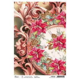 papier-ryzowy-do-decoupage-a4-time-to-celebrate-zegar-czerwona-poinsecja