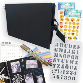 zestaw-kreatywny-album-do-scrapbookingu-a4-czarny-pisaki-naklejki-diy