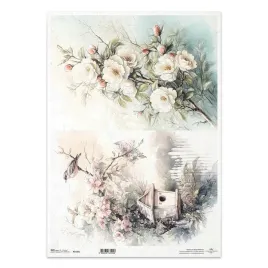 papier-ryzowy-do-decoupage-a3-r1425l-kwiaty-ptak-budka-dla-ptakow