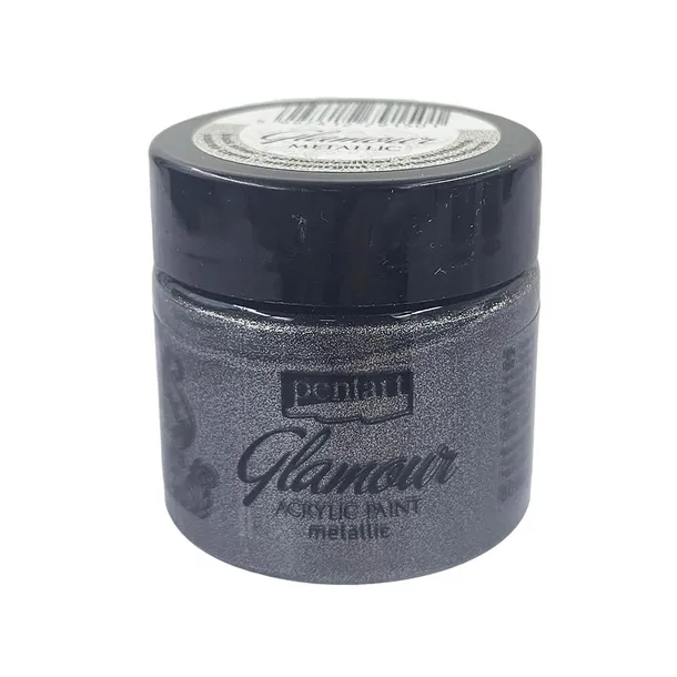 FARBA AKRYLOWA metaliczna Glamour Pentart - czarne srebro 50ml