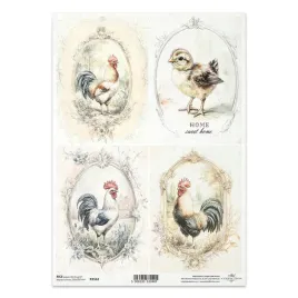 papier-ryzowy-do-decoupage-a4-itd-r2562-koguty-w-ramkach-wiejskie-klimaty