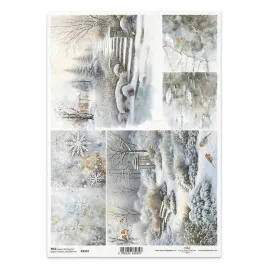 papier-ryzowy-do-decoupage-a4-itd-r2557-zimowy-ogrod-ptaszki-sniezynki