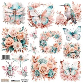 naklejki-papierowe-24x24-scraplove-rose-gold-and-teal-1-motyle-wazki-kwiaty