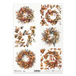 papier-ryzowy-do-decoupage-a4-r2494-jesienne-wianki-3d-z-lisci-i-jarzebiny