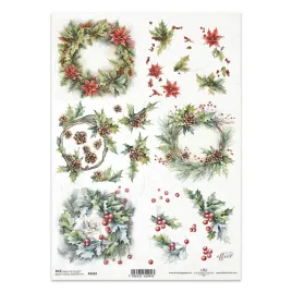 papier-ryzowy-do-decoupage-a4-itd-r2432-wianki-swiateczne-szyszki-poinsecja