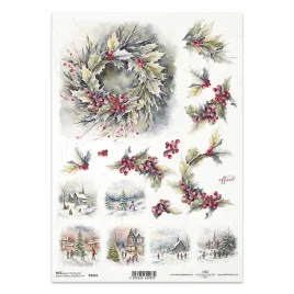 papier-ryzowy-do-decoupage-a4-itd-r2435-wianek-swiateczny-zimowa-wioska