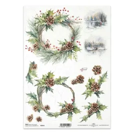 papier-ryzowy-do-decoupage-a4-itd-r2441-wianki-z-szyszkami-zimowe-widoczki