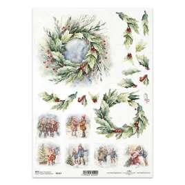 papier-ryzowy-do-decoupage-a4-itd-r2437-wianki-dzieci-zima-choinka