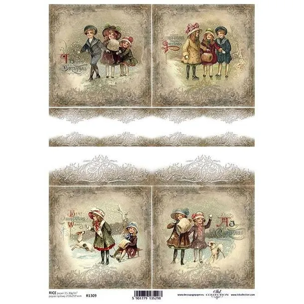 PAPIER RYŻOWY do decoupage A4 R1309 zima vintage