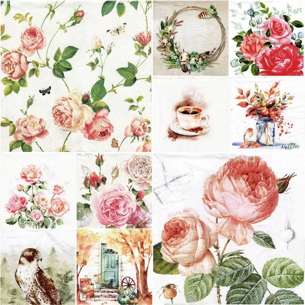 ZESTAW serwetek vintage do decoupage 33x33cm 10szt