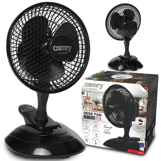 WENTYLATOR WIATRAK BIURKOWY STOŁOWY KLIPS 20CM 2w1 Z MOCOWANIEM CICHY 2 try