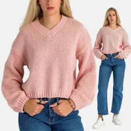 sweter-damski-dzianinowy-dekolt-w-serek-sciagacze-luzny-krotki-rozowy-xl
