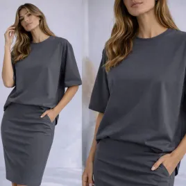 t-shirt-koszulka-bluzka-damska-bawelna-luzna-krotki-rekaw-gladka-grafit-l