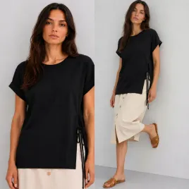t-shirt-koszulka-damska-bawelniana-ozdobne-regulowane-wiazanie-czarna-l