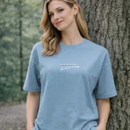 t-shirt-koszulka-bluzka-damska-z-bawelna-ozdobny-haft-luzny-niebieski-l