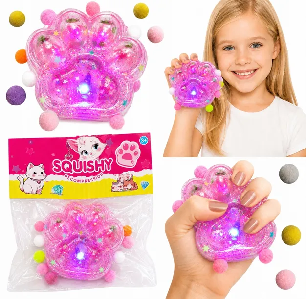 Mochi squishy klejący gniotek PSIA KOCIA ŁAPKA łapki zwierzątka świeci LED