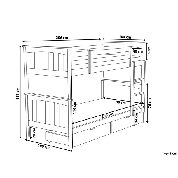 Łóżko Piętrowe Drewniane 90 X 200 Cm Białe Radon Erlipl 7566