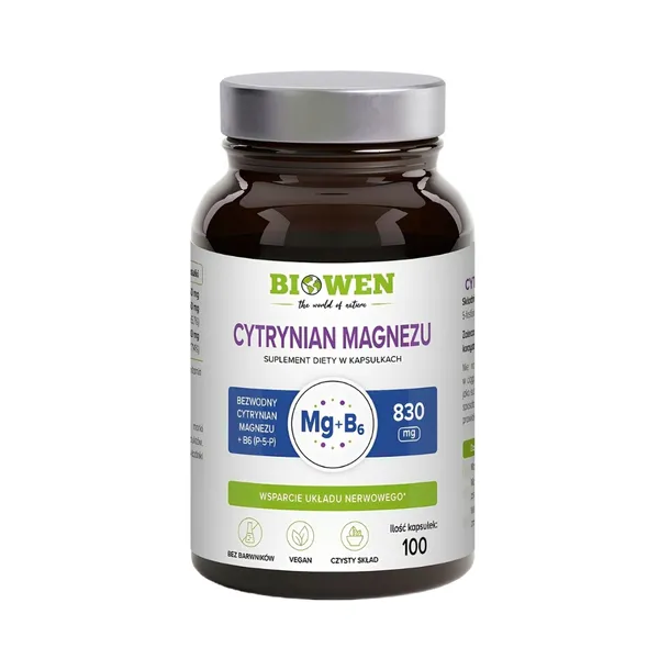 BIOWEN Cytrynian Magnezu z witaminą B6 100 kapsułek