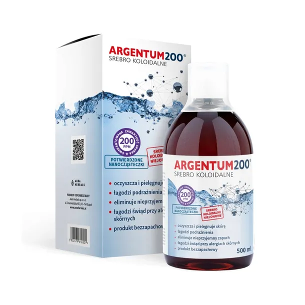 AURA HERBALS Srebro Koloidalne 200 ppm, Argentum200, tonik 500 ml