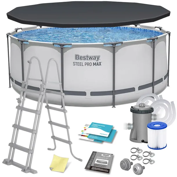 BASEN STELAŻOWY OGRODOWY OKRĄGŁY RODZINNY 366x122cm BESTWAY ZESTAW 11w1