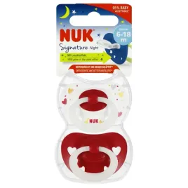 nuk-smoczek-uspokajajacy-silikonowy-6-18m-signature-night-czerwony-op-2-szt