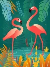 plakat-flamingi-ptaki-vintage-retro-100x70-cm