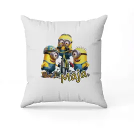 biala-poduszka-swiateczna-z-nadrukiem-przent-bajka-minionki-rower-imie