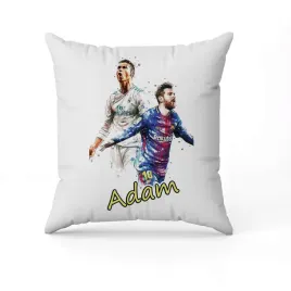 biala-poduszka-swiateczna-z-nadrukiem-przent-messi-ronaldo-imie