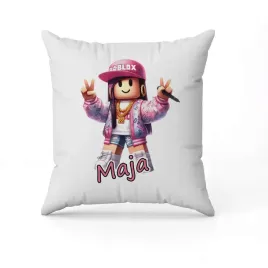 biala-poduszka-swiateczna-z-nadrukiem-przent-dziewczyna-roblox-imie