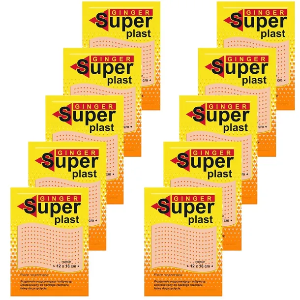 GINGER SUPER PLAST plaster rozgrzewający na ból 12x18 cm zestaw 10 x 1 szt