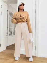 shein-bezowe-proste-spodnie-w-kant-xl-71747