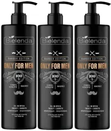 3szt-only-for-men-zel-do-mycia-twarzy-i-zarostu-oczyszczajacy-190g-bielenda