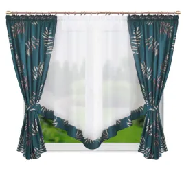firana-z-zaslonami-ciemnozielona-w-listki-na-tasmie-400x160cm-gaya