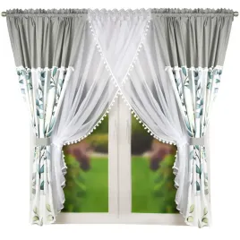 komplet-zaslon-w-zielone-liscie-z-firana-zdobiony-pomponami-400x155cm-niv
